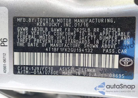 2016 Toyota Camry Le from USA, damaged, VIN 4T1BF1FK2GU194132